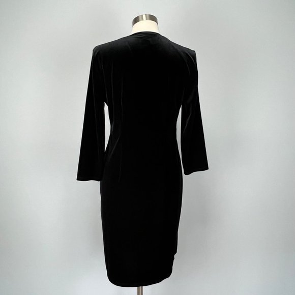 Talbots Womens Black Velvet Faux Wrap Sheath Dress V Neckline size Large - Picture 7 of 11